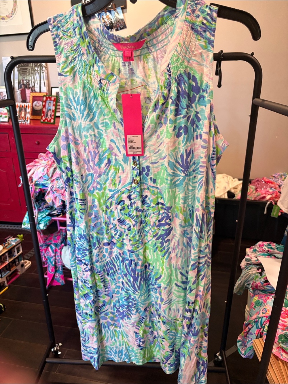 Lilly Pulitzer 'Essie' Sleeveless Floral Dress in Aqua, Blue & Pink NWT L